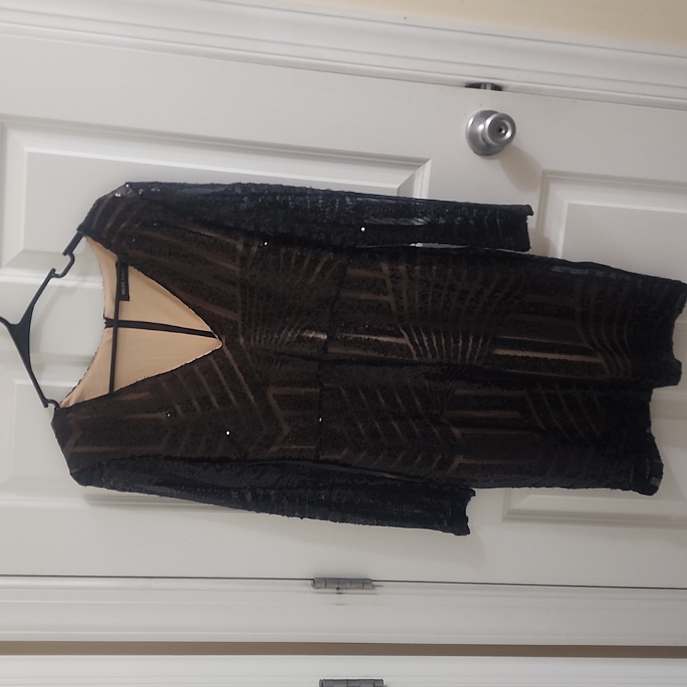 Black Sequin Long Sleeve Dress